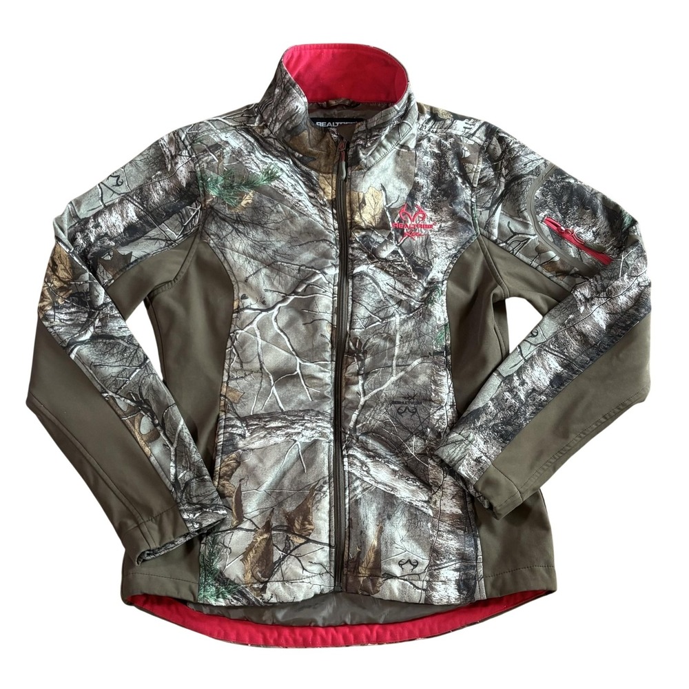 Realtree Xtra Jacket Womens Medium Brown Camo Softshell Full Zip Hunting Outdoor